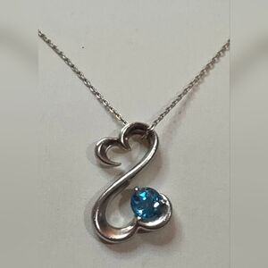 ZALES JANE SEYMOUR BLUE TOPAZ STERLING SILVER 925 PENDANT WITH 925 18 IN CHAIN